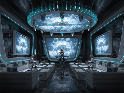 Modern KTV Interior Design With Futuristic Lighting Large Screens And Comfortable Sofas 3d model