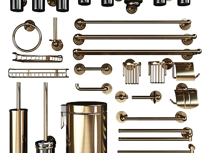 Elegant Brass Bathroom Accessories Set With Towel Bars Rings And Holders 3d model