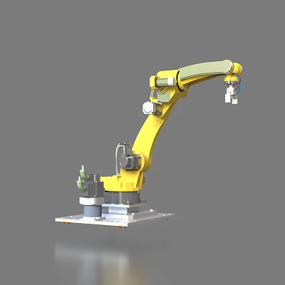 Yellow Industrial Robot Arm With Mechanical Base Joints And Automation Structure 3d model