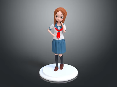 Cartoon Girl Character In Sailor Uniform With Brown Hair On White Base 3d model