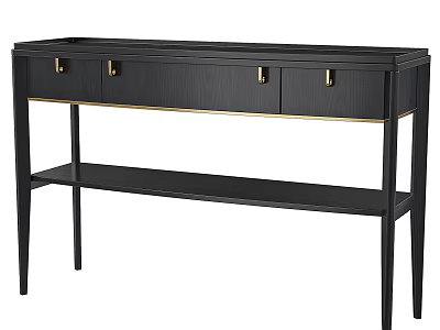 Elegant Modern Entryway Console Cabinet With Black Wooden Body Gold Handles Drawers And Lower Shelf 3d model
