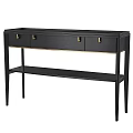 Elegant Modern Entryway Console Cabinet With Black Wooden Body Gold Handles Drawers And Lower Shelf