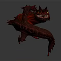 3D Mythical Creature Character Featuring Spiked Body Red Black Scales Sharp Teeth And Menacing Stance