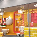 Vibrant Food Themed Space With Cloud Decorations Lanterns And Yellow Pink Interior For Healing Moments