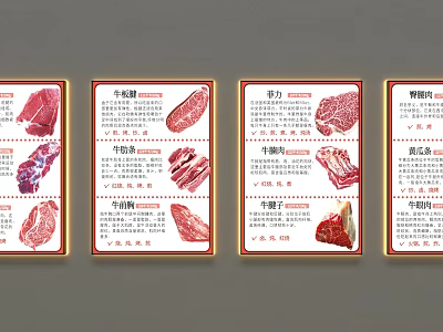 Light Box Display Units Featuring Different Beef Cuts And Descriptions 3d model
