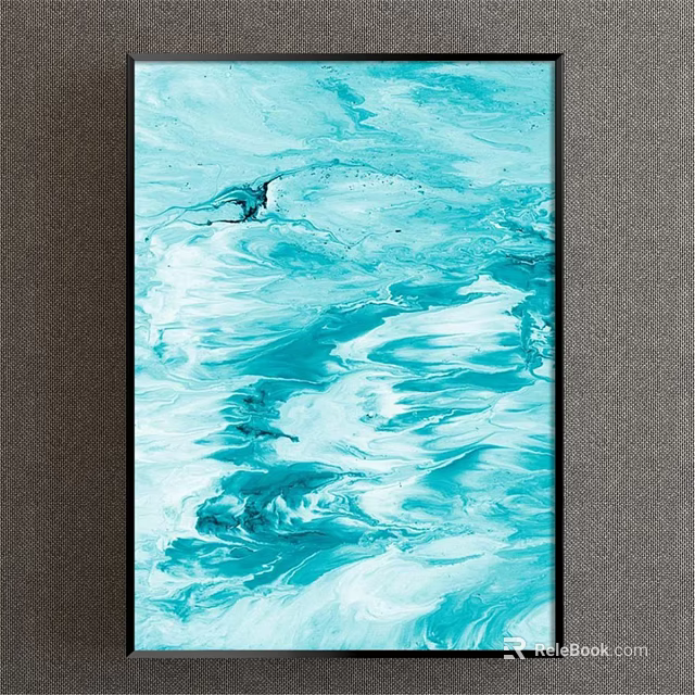 Modern Turquoise Blue Abstract Painting With Fluid Brushstrokes And Dynamic Patterns 3d model