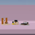 Colorful Furniture Collection Featuring Orange Chair Gray Bed And TV Stand