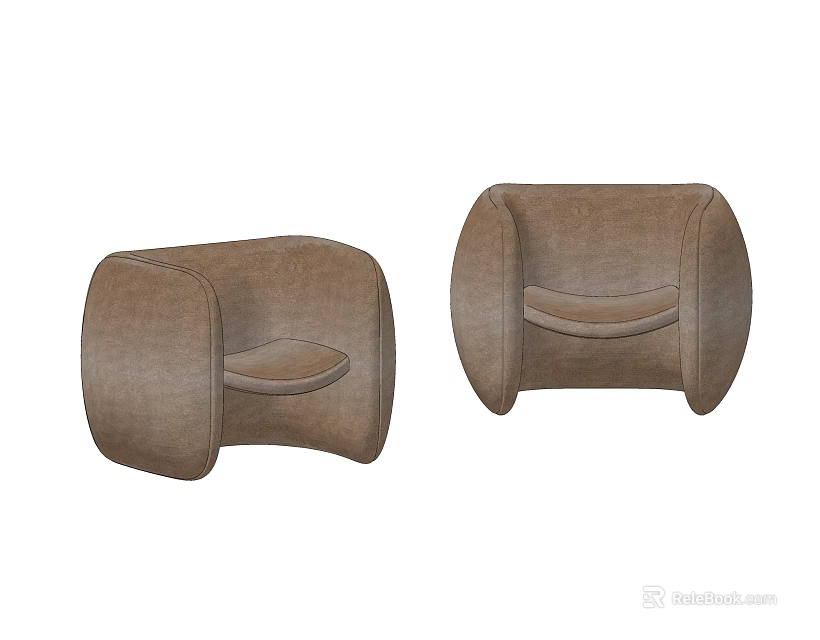 Brown Velvet Single Sofa With Rounded Armrests Soft Seat Cushion And Modern Design 3d model 
