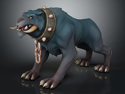 Fierce Mythical Creature With Armored Collar Chain Sharp Fangs And Claws 3d model