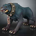 Fierce Mythical Creature With Armored Collar Chain Sharp Fangs And Claws 3d model