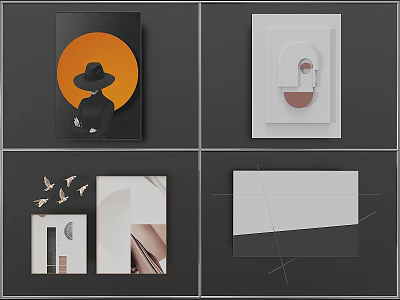 Modern Geometric Wall Decor With Bird Ornaments Abstract Lines Circular Shapes 3d model