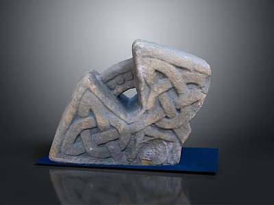 Wood Stone Sculpture Featuring Intricate Knotwork Design On Blue Base With Texture 3d model