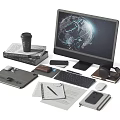 Complete Desktop Computer Setup With Monitor Keyboard Mouse Headphones Smartphone Books And Coffee Cup