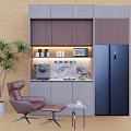 Modern Wine Cabinet Interior Design With Marble Countertop And Coffee Machine