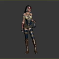 Game Movie Character Female With Red Headband Long Hair Blue Yellow Costume Holding Sword Boots