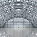 Spacious Modern Industrial Interior With Metal Frame Roof And Glass Window Design