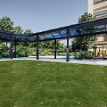 Large Outdoor Canopy With Black Metal Frame Transparent Roof Over Green Lawn And Lush Trees