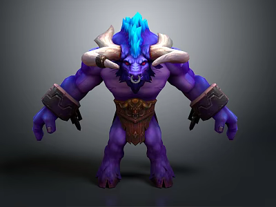 Purple Mythical Creature Character Design With Blue Mane Large Horns Muscular Build 3d model