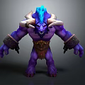 Purple Mythical Creature Character Design With Blue Mane Large Horns Muscular Build