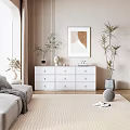 Modern White Shoe Cabinet With Multiple Drawers And Decorative Plants In Living Space