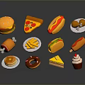 Colorful Assorted Fast Foods Featuring Hamburger Pizza Hot Dog Fried Chicken Fries Donut And Cake