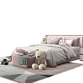 Pink And Gray Kids Bed With Soft Bedding Plush Teddy Bear Nightstand And Rug
