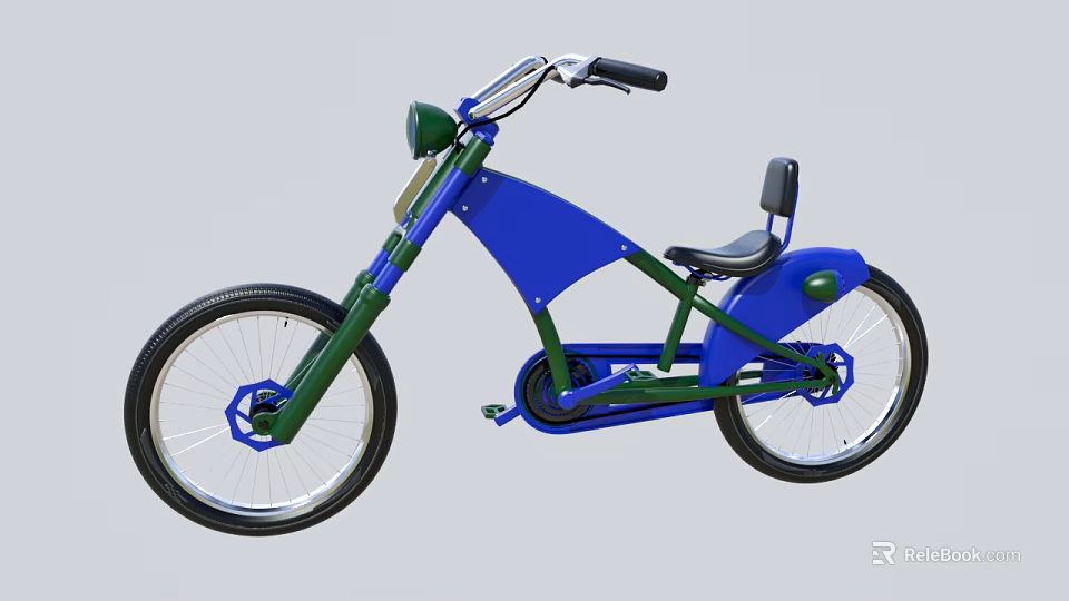 Unique Blue And Green Bicycle With Modern Frame Design And Black Seat 3d model 