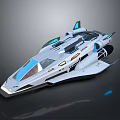 Futuristic Cosmic Spaceship With Sleek White Exterior And Blue Neon Lights For Aerospace Exploration