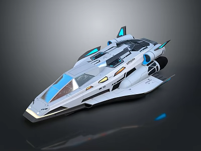 Futuristic Cosmic Spaceship With Sleek White Exterior And Blue Neon Lights For Aerospace Exploration 3d model
