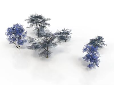 Decorative Trees With Blue And Gray Leaves As 3D Models On White Background 3d model