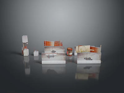 Miniature Model Structures With Stacked Blocks Striped Boxes And Small Containers 3d model