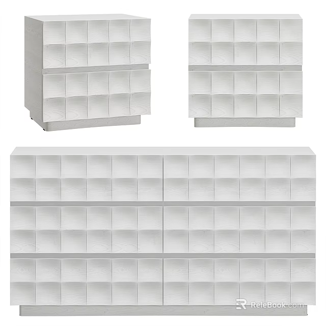 Modern White Entryway And Side Cabinet With Multi Tiered Grid Design 3d model 