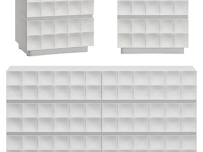 Modern White Entryway And Side Cabinet With Multi Tiered Grid Design 3d model