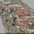 Detailed 3D Terrain Model Showcasing Mountain Ranges Canyon Landforms And Colorful Textures