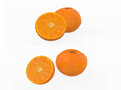 Fresh Ripe Oranges Showing Whole And Sliced Juicy Flesh Segments 3d model