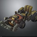 3D Model Retro Mechanical Vehicle With Yellow Seat Large Wheels And Metal Bumper