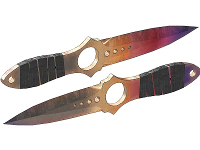 Two Tactical Weapon Knives With Colorful Blades Black Non Slip Handles And Metal Rivets 3d model