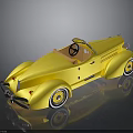 Vintage Yellow Convertible Car with Brown Interior Yellow Wheels and White Tires and Shiny Reflection