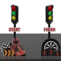 Two Traffic Lights With Start Finish Signs Race Car Driver Checkered Flag Wheel And Numbers