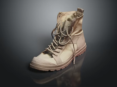 High Top Beige Casual Boots With Lace Up Design And Textured Outdoor Sole 3d model