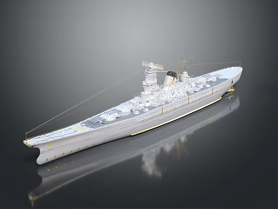 Detailed White Battleship Model With Upper Superstructure Deck Details And Black Surface 3d model