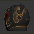 Futuristic Black And Gold Helmet With Red Eyes Horns And Carbon Fiber Texture