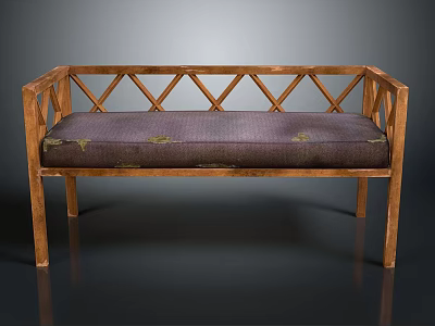 Wooden Bench With Geometric Cross Backrest And Upholstered Decorative Seat 3d model