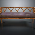 Wooden Bench With Geometric Cross Backrest And Upholstered Decorative Seat