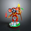 Game Movie Character Mouse In Red Outfit On Green Platform With Cheese Staff And Flame