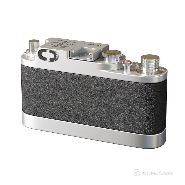 Vintage Digital Camera Silver Metal Body With Black Leather Texture And Top Controls Cross Logo 3d model 