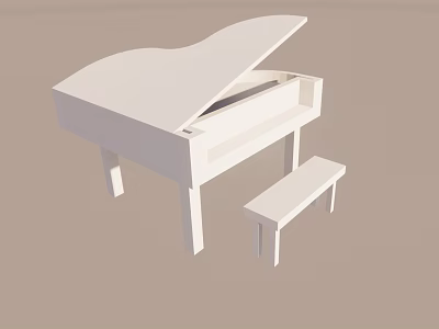 Elegant White Grand Piano And Bench As Musical Instrument Furniture Piece 3d model