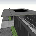 Modern Entrance Gate With Sleek Design Black Wall Glass Canopy And Green Plants