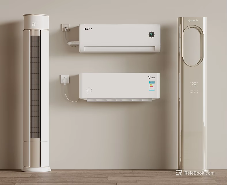 Wall Mounted and Standing Air Conditioners with Fans in Modern Indoor 3d model 