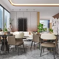 Modern Tea Room Interior Design With Marble Counter Bar Stools And Pendant Lights 3d model